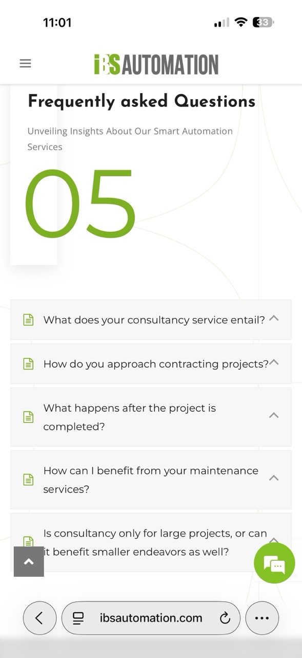 The FAQ page on mobile.